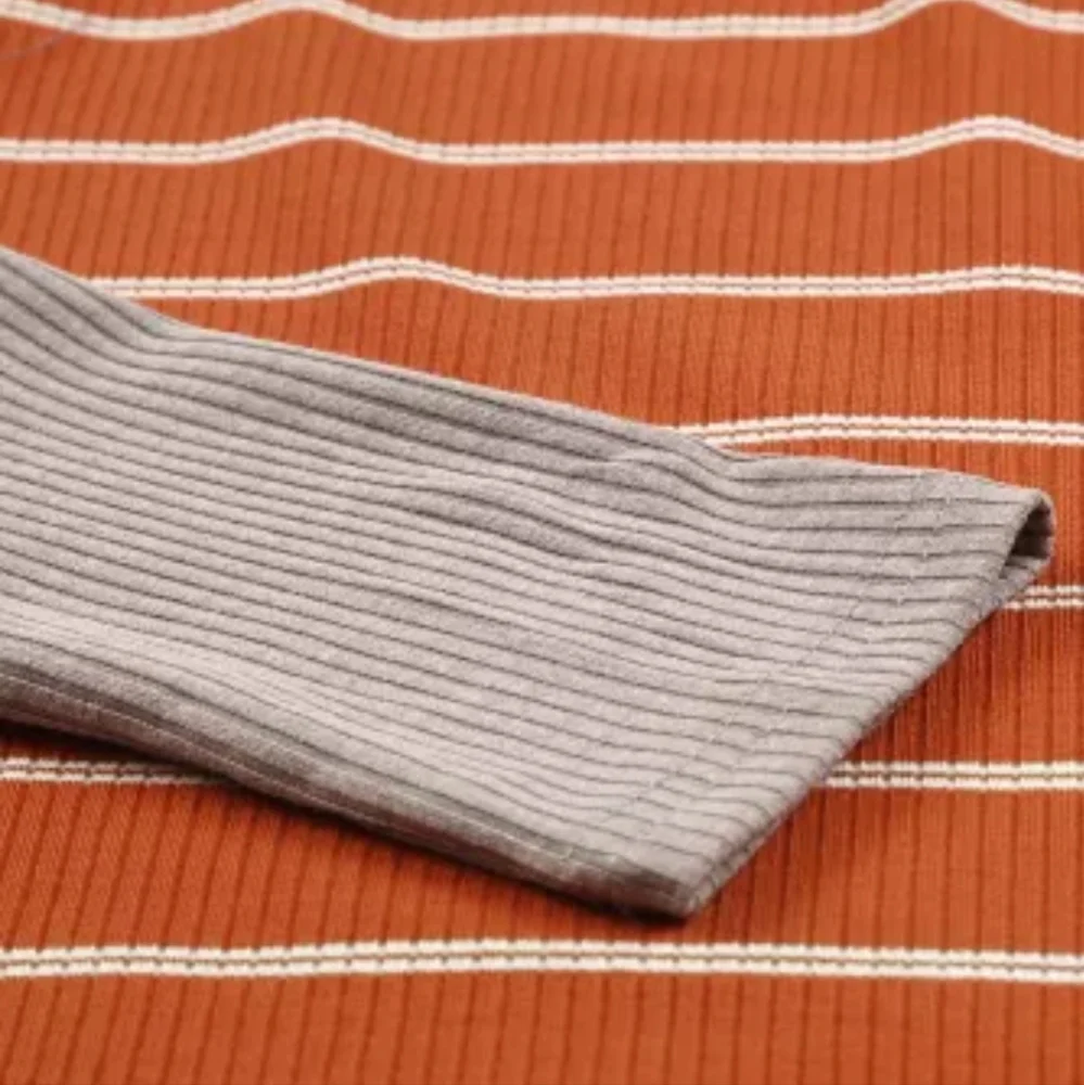 New Brown Extend Color Block Cuffs Rib Knit Striped Pullover - Picture 8 of 16